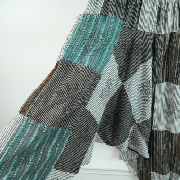 Patchwork Boho Pants Festival Harem Drop Crotch Fairy Grunge Rave Hippy Green - Picture 12 of 13